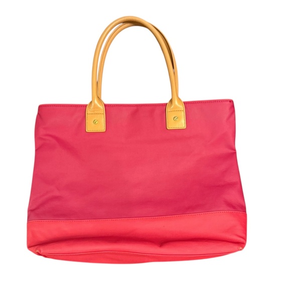 Tory Burch JAYDEN Dipped Canvas Leather Tote Medium Bag Red Auburn Carmine - Picture 2 of 10